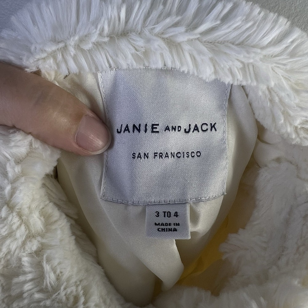 Janie & Jack Girls Sz 3 To‎ 4 Years Faux Fur White Jacket Holidays Special Event - Picture 7 of 12
